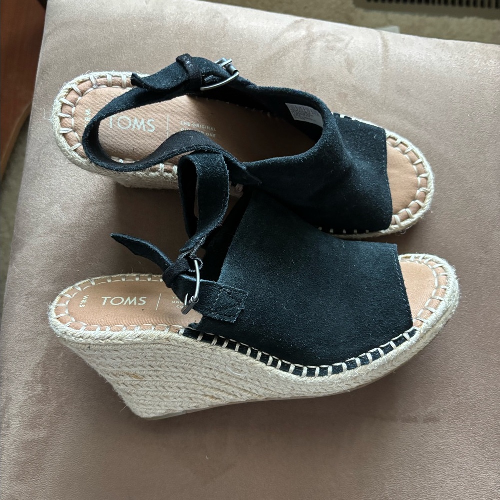 TOMS Black Wedge Sandals for Women